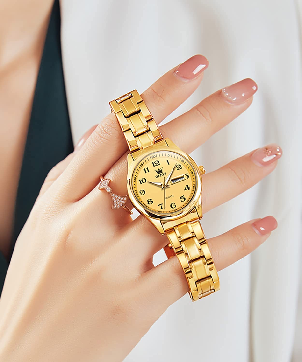 Business Women Watches Day Date,Woman Watches with Silver Gold Stainless Steel,Fashion Luminous Ladies Watches with Black/White Dial,Roman Numeral Womens Watches,Small Face Waterproof Ladies Watches - Image 2